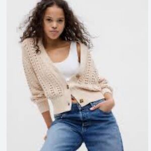 Gap Beige Crochet Knit Cardigan Size Medium
